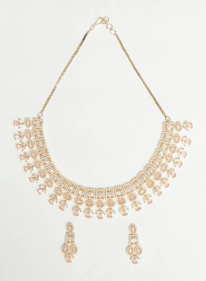 Sparkling Elegance Rose Gold Plated Glorious Necklace Set : 8905124445336