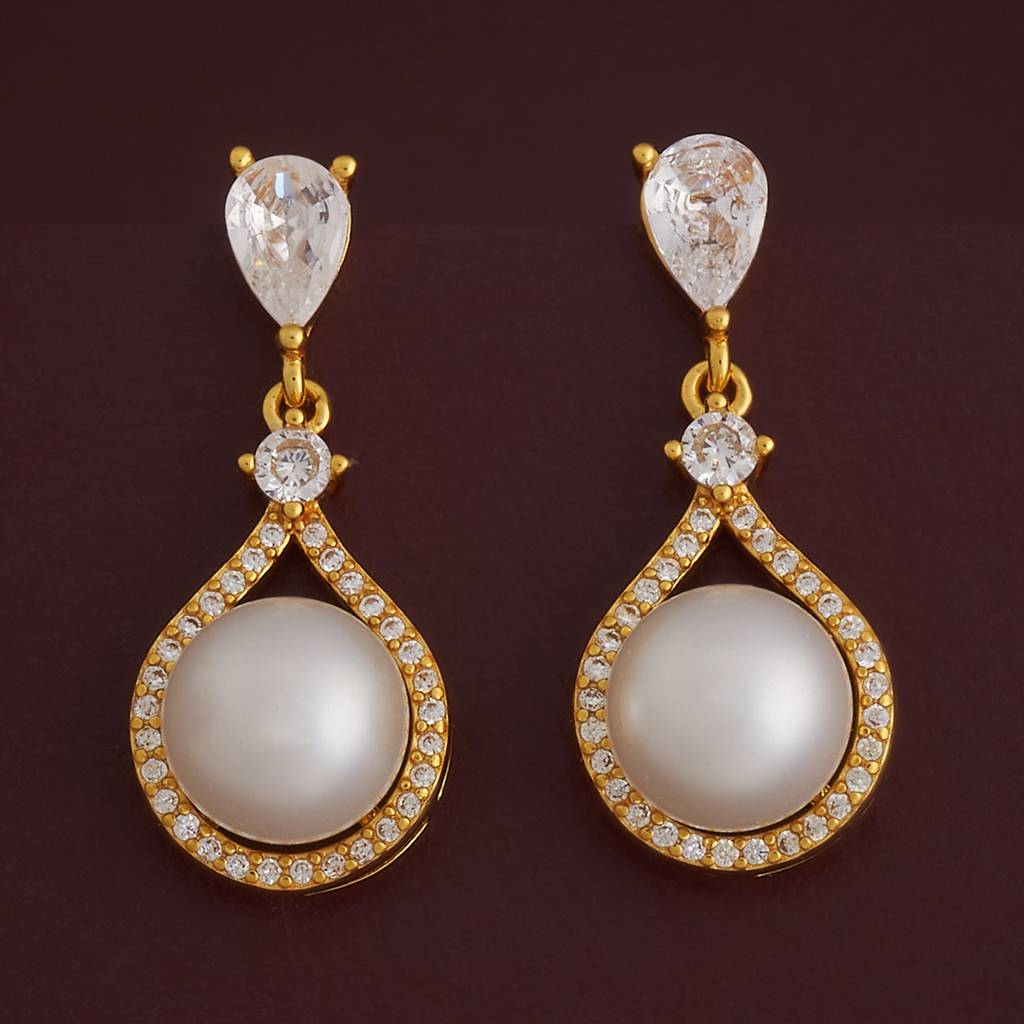 Kushal'S Fashion Jewellery Pearl Plated Synthetic & Zircon 92.5 Sterling Silver Drops-183104 : 437210