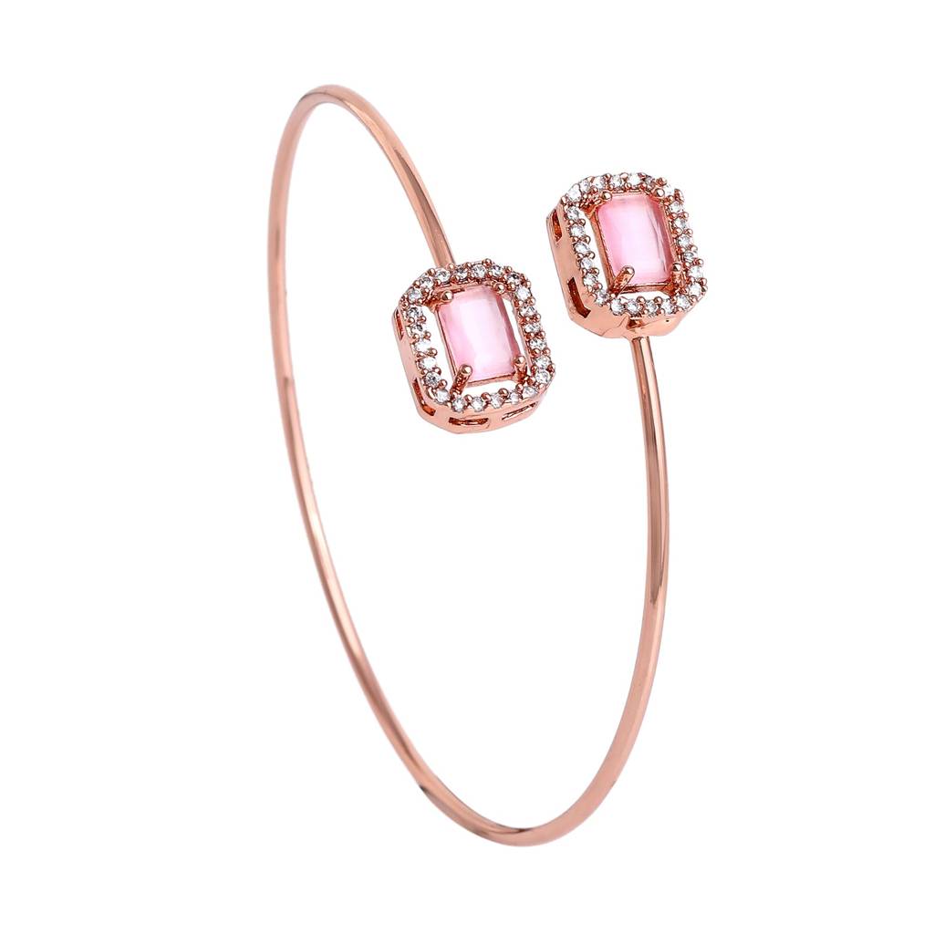 Estele Rosegold Plated Splendid Mint Pink American Diamonds Adorned Square Design Lightweight Cuff Kada Bracel : AD-091-RGMPBR