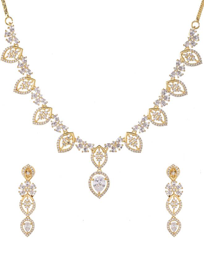 Sparkling Essential Glorious Gold American Diamond Necklace Set : 8905124527315