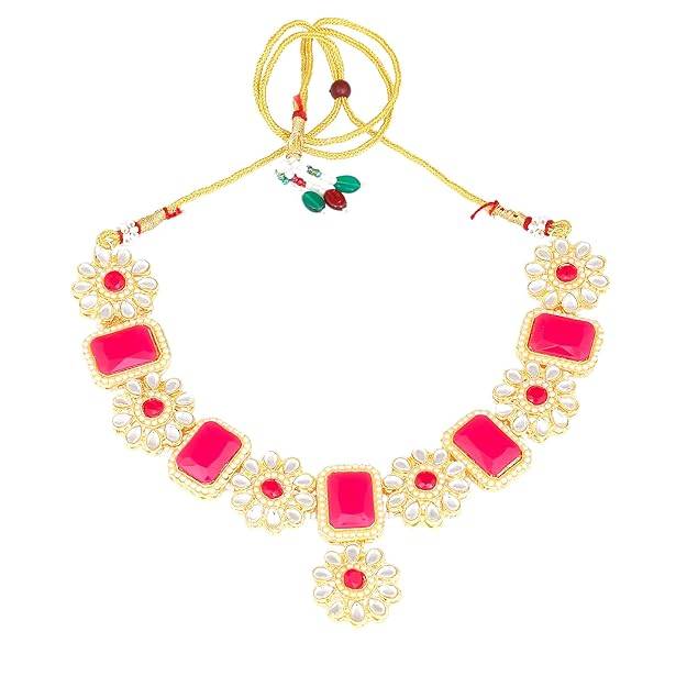 Estele Gold Plated Fascinating Designer Gehena Necklace Set With Ruby Stone For Women : PJ-026-IGRBNKER