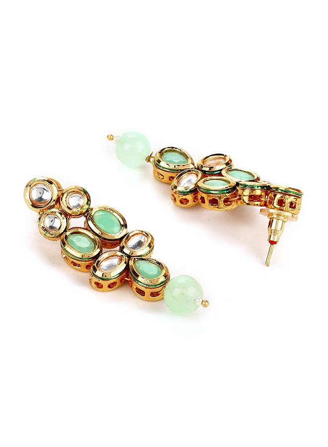 Kundan Gold Plated Mint Green Tumble Beads Necklace Set : 8905124438048