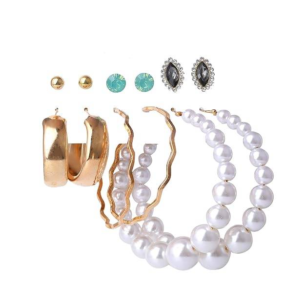 Elegant Earring Combo Set Of 6 | Hoops, Pearl & Stone Earrings : ON-COM-019-BGER