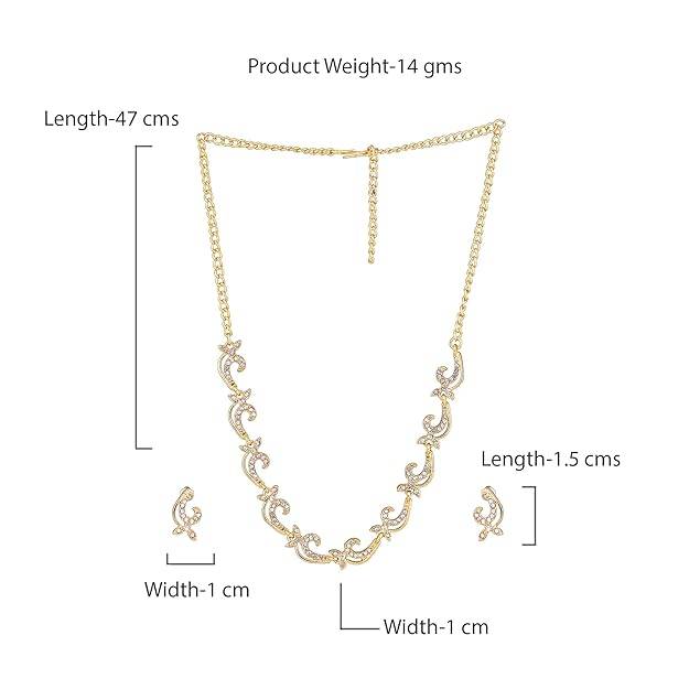 Elegant Gold Finish Necklace Set | Sparkling Crystal Jewelry With Earrings : 50500048-IGNKER
