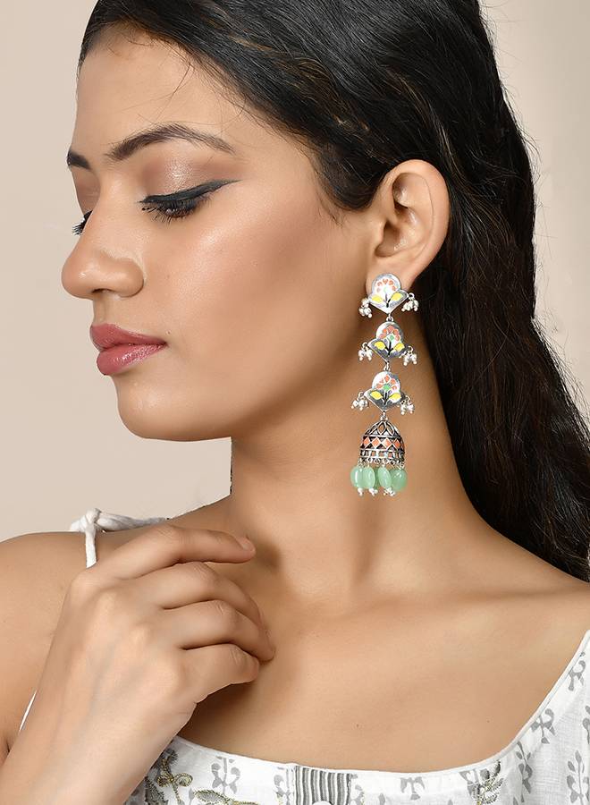 Bagh E Fiza Pastel Jhumka Layered Earrings : 8907617929293