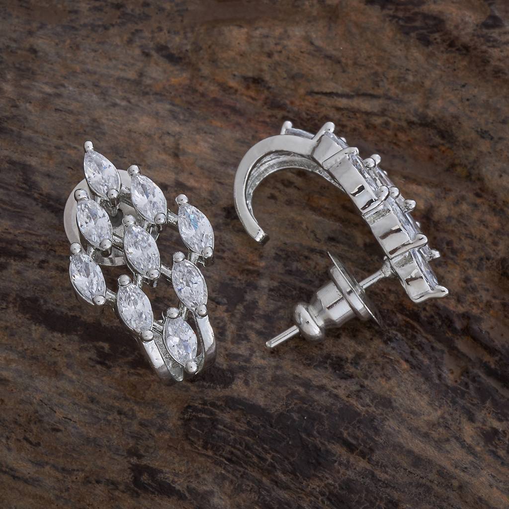 Kushal'S Fashion Jewellery White Rhodium-Plated Party Zircon Studs-427396 : 427396