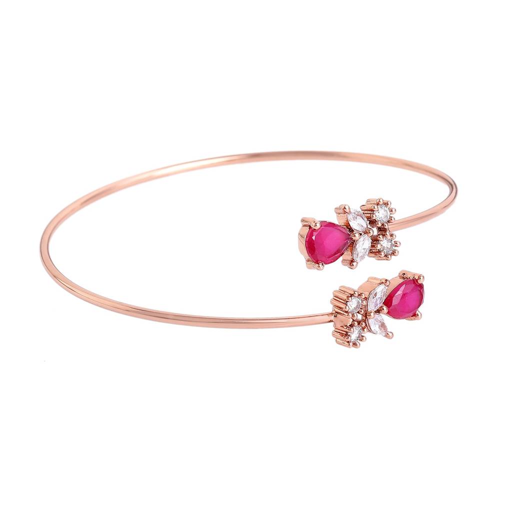 Estele Rosegold Plated Stylish Lightweight Cuff Kada Bracelet With Ruby American Diamonds|Dazzling Shine For W : AD-092-RGRBBR