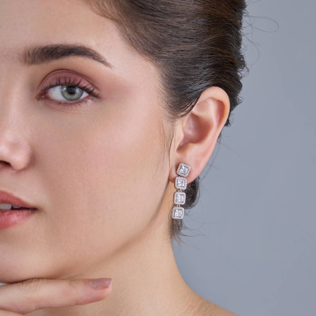 Kushal'S Fashion Jewellery White Rhodium-Plated Party Zircon 92.5 Sterling Silver Drop Earrings-183067 : 437085