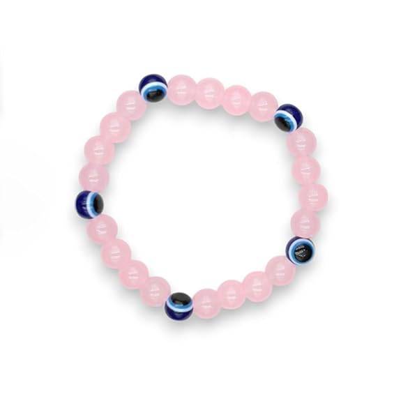 Gehena By Estele Rose Quartz & Evil Eye Bracelet For Men & Women: Elegant Rose Quartz & Blue Evil Eye Prote : OSAK010-IRPNBLBR
