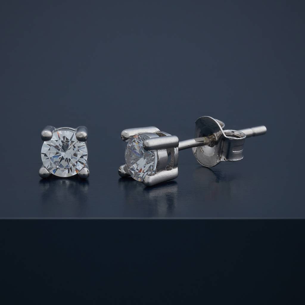 Kushal'S Fashion Jewellery White Gold-Plated Zircon 92.5 Sterling Silver Studs-183245 : 437619