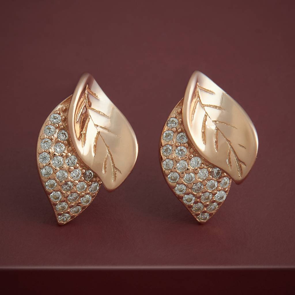 Kushal'S Fashion Jewellery White Rose Gold Plated Zircon 92.5 Sterling Silver Studs-183196 : 437474