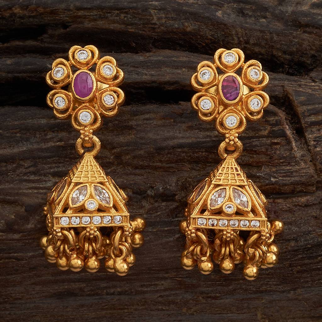 Kushal'S Fashion Jewellery Ruby Gold-Plated Ethnic 92.5 Pure Silver Temple Jhumkas-167553 : 406629