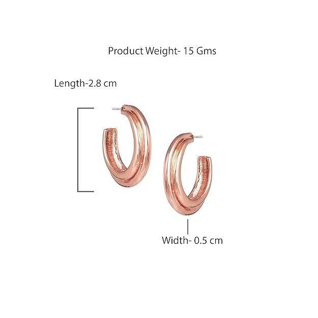 Rosegold Plated Contemporary Simple Trendy Half Hoop Earrings For Girls : 196708-RGER