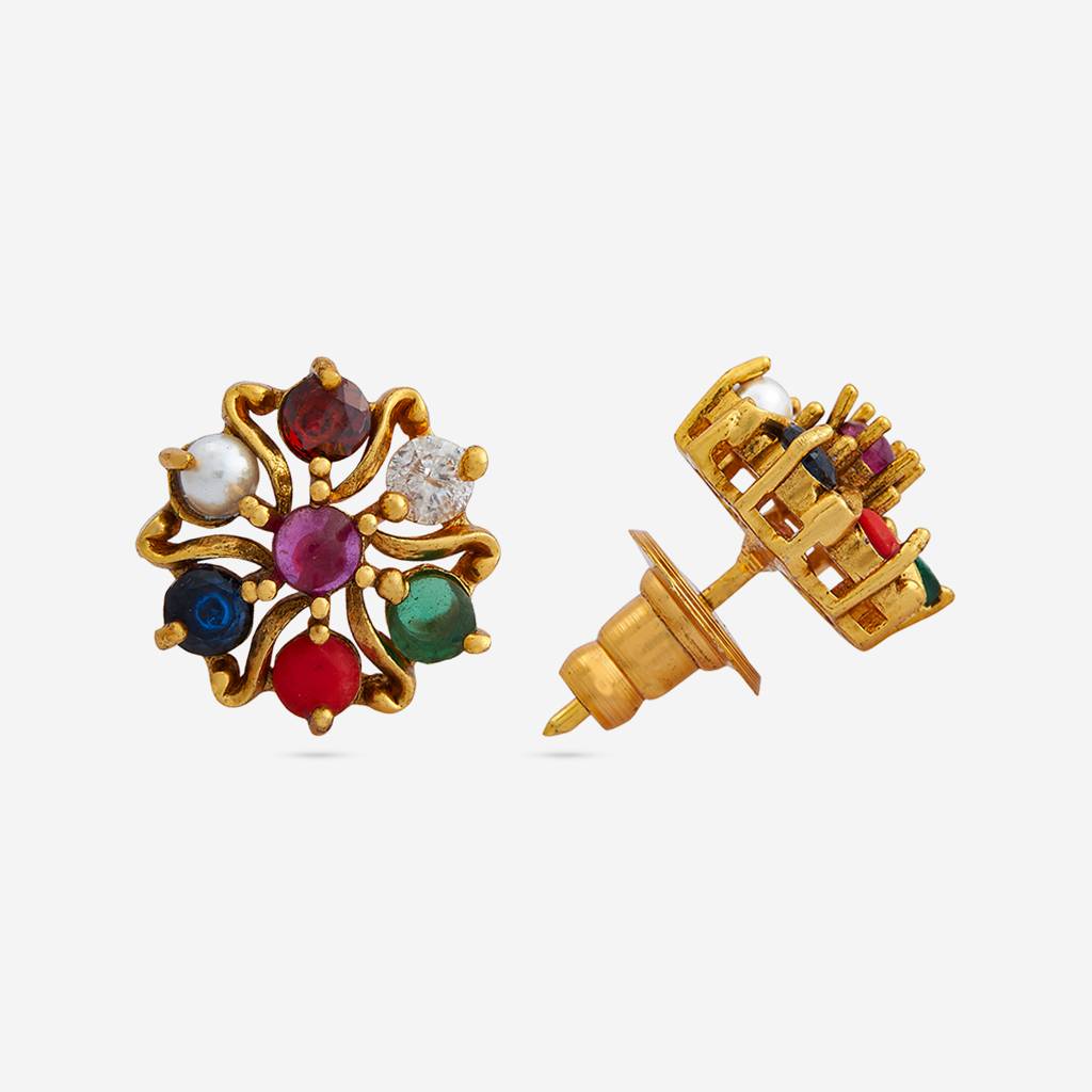 Navaratna Gold-Plated Ethnic Antique Studs-440710 : 440710