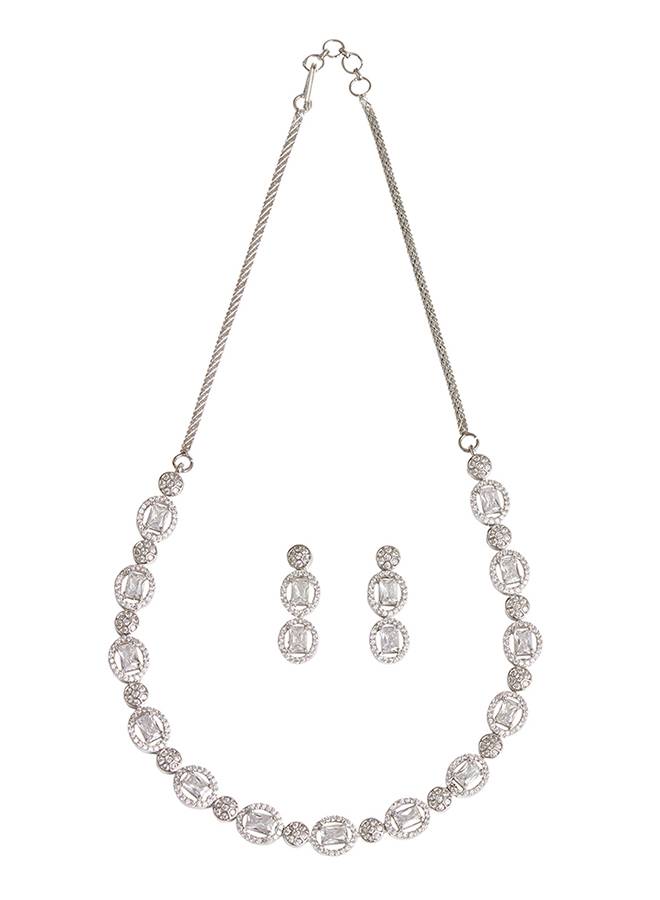 Square Cut Cushion Setting Cz Brass Silver Plated Jewellery Set : 8905124453331