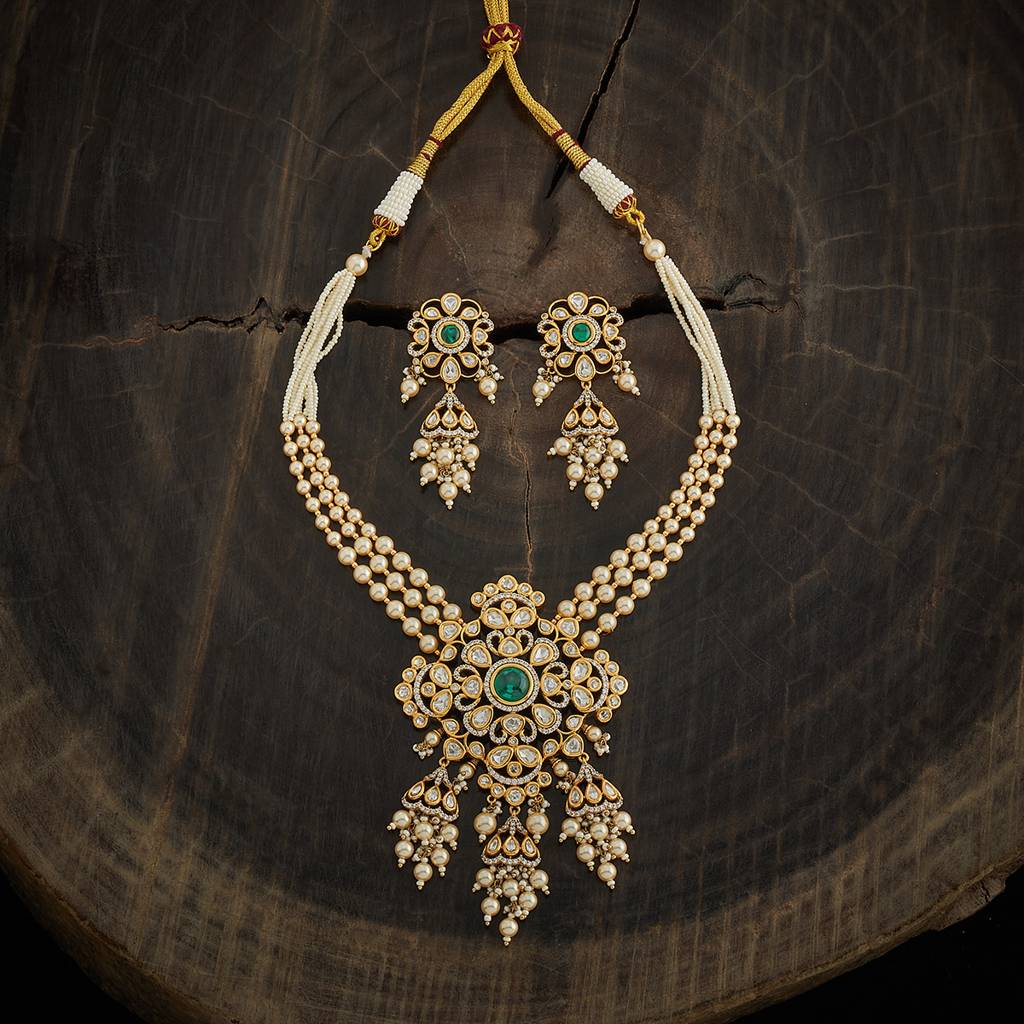 Green  Plated Ethnic Kundan Necklace Set-411517 : 411517