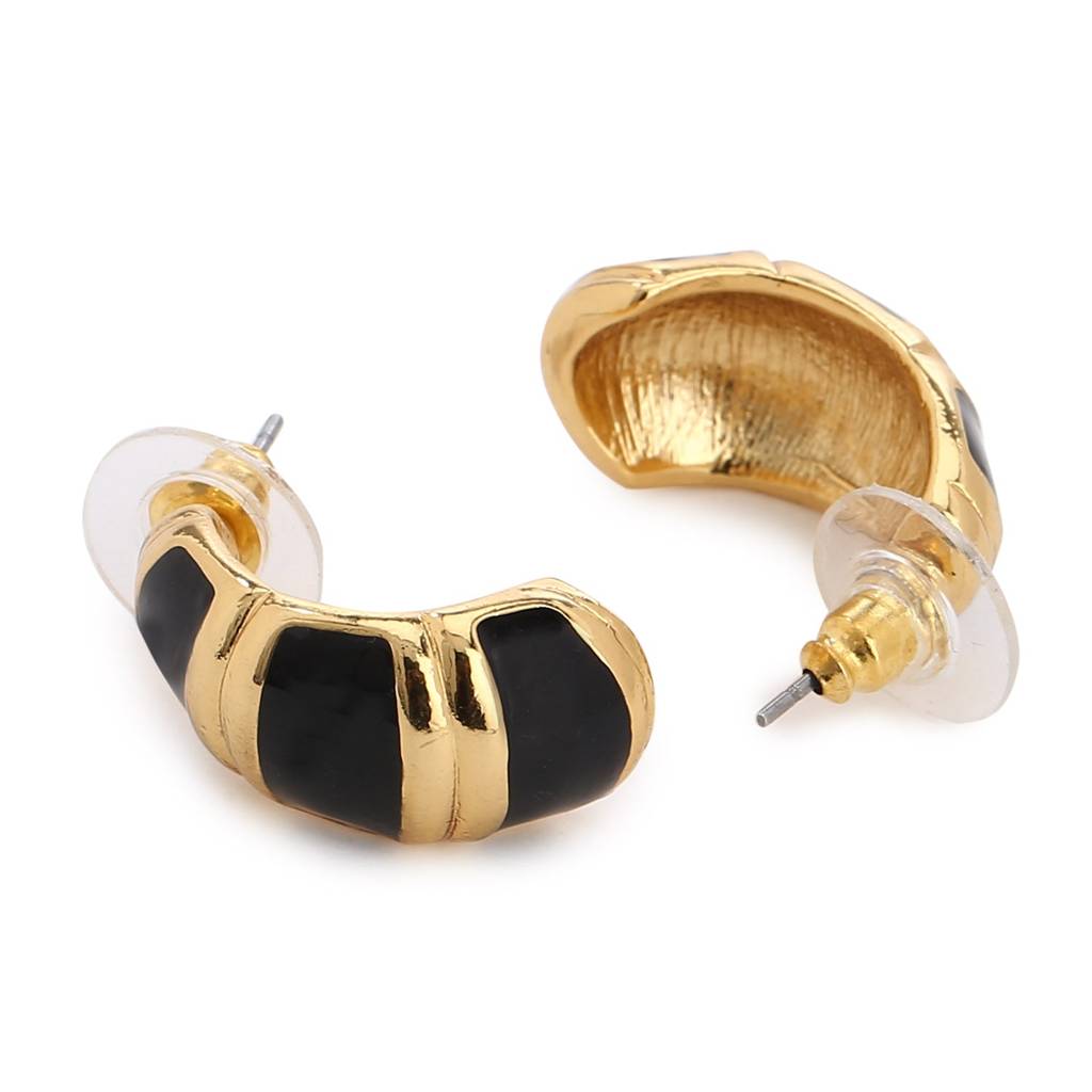 Estele Gold Plated Fancy & Trendy Black Enamel Huggie Earrings For Girls & Women : 671727ER