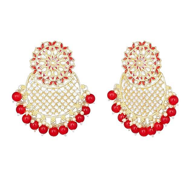 Estele Gold Plated Fascinating Gehena Drop Earrings With Ruby Beads For Girls & Women : PJ-011-IGRBER