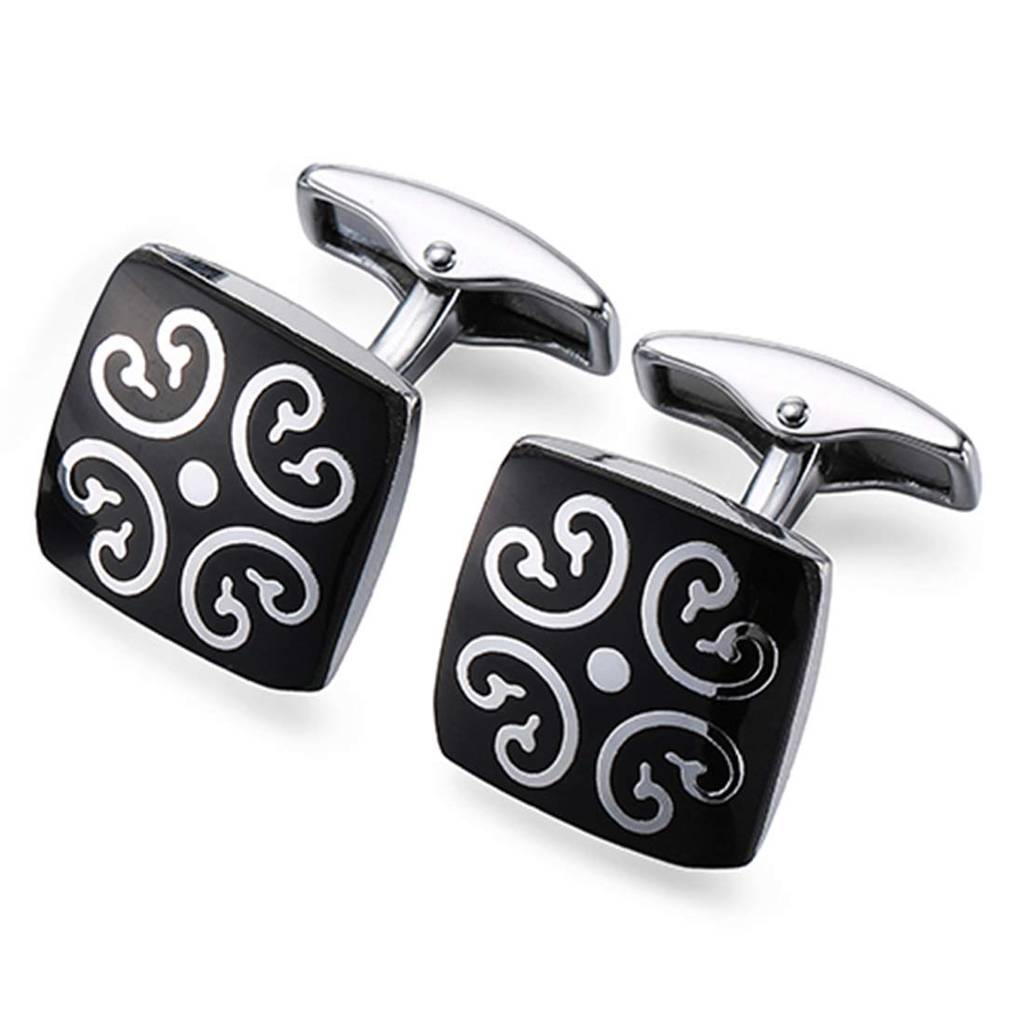 Black Silver Decorative Combo Tie Pin And Cufflinks Set For Men Boys Wedding Business Gift : PX9TCL01