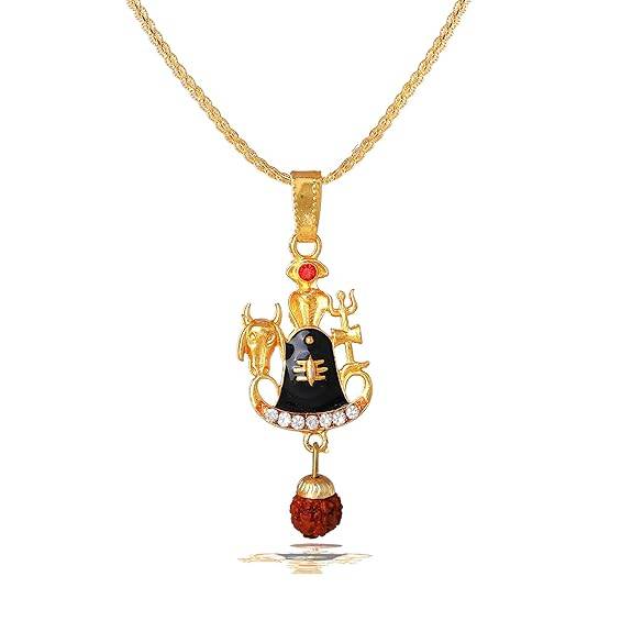 Mahadev Shiva Trishul Pendant For Men: Gold Plated Divine "Lord Shiva Trishul Pind Nandi & Naag Religious : OSAK009-IGBKPENDANT