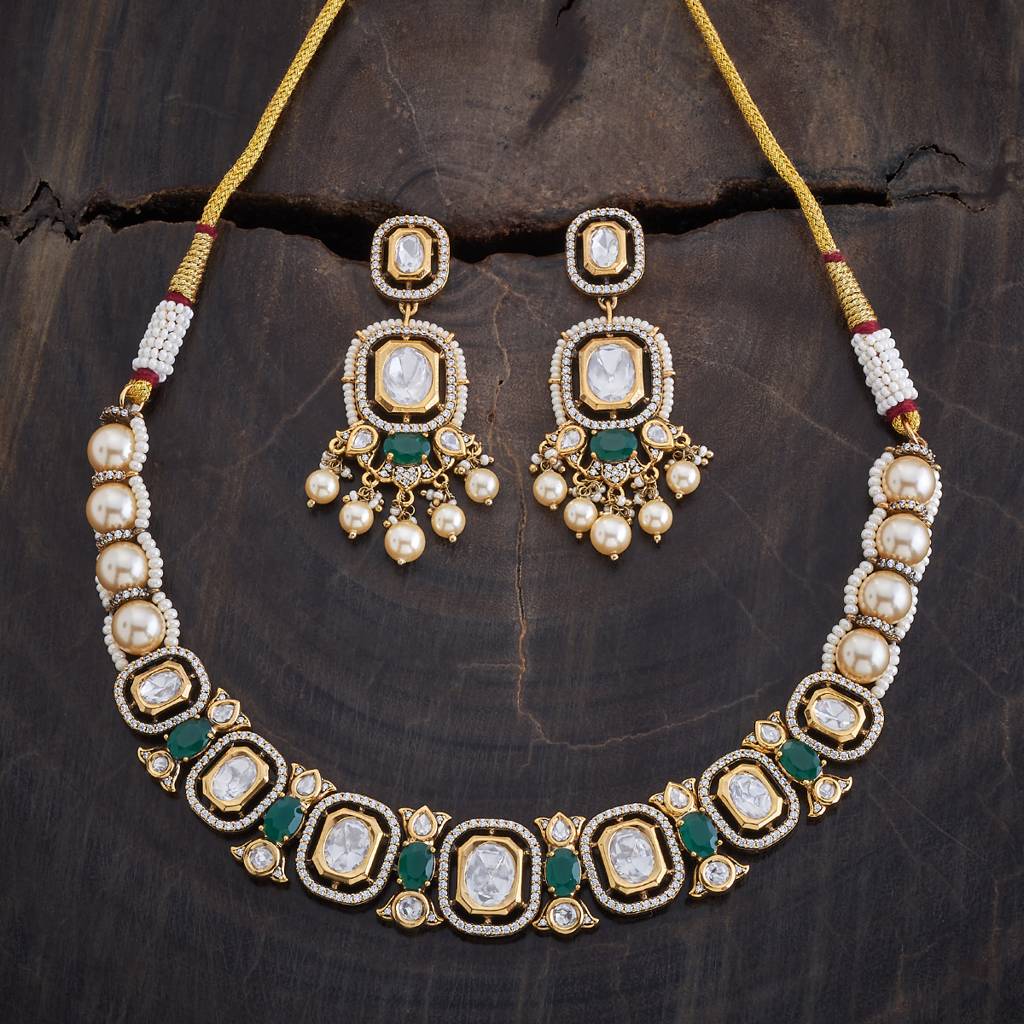 Kushal'S Fashion Jewellery Green Victorian-Plated Ethnic Kundan Jewellery Set -417635 : 417635