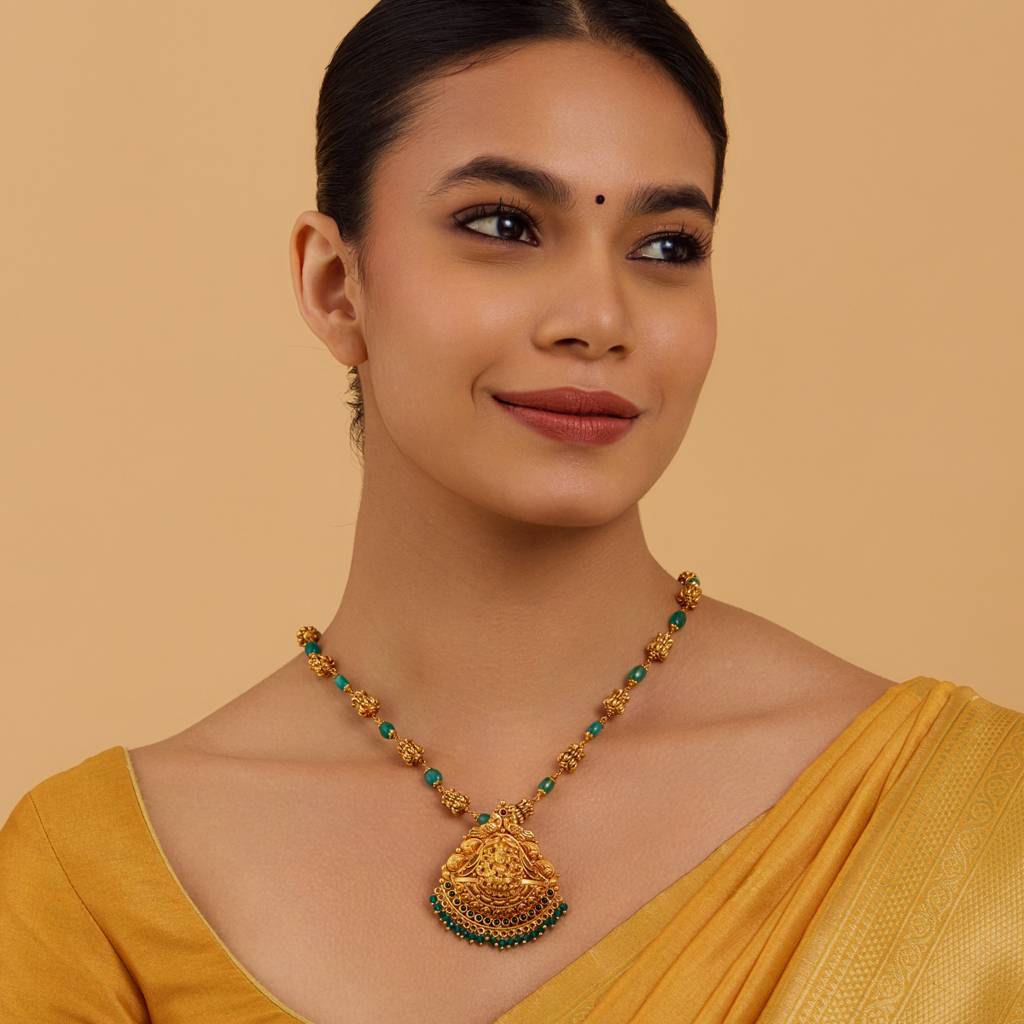 Kushal'S Fashion Jewellery Ruby-Green Gold-Plated Ethnic 92.5 Pure Silver Temple Pendants-177656 : 425890