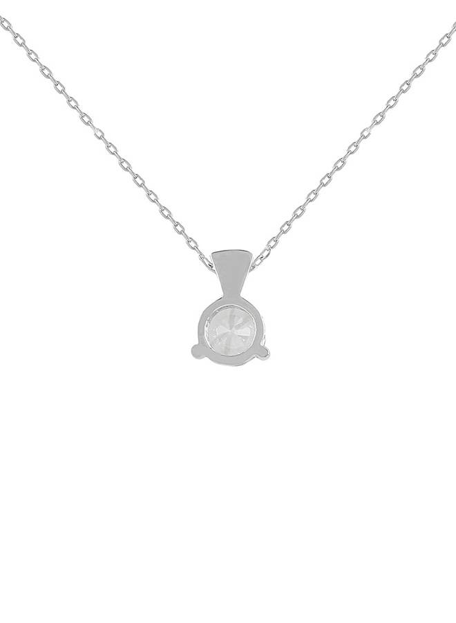 925 Sterling Silver Cz Single Stone Pendant With Chain : 8905124441567
