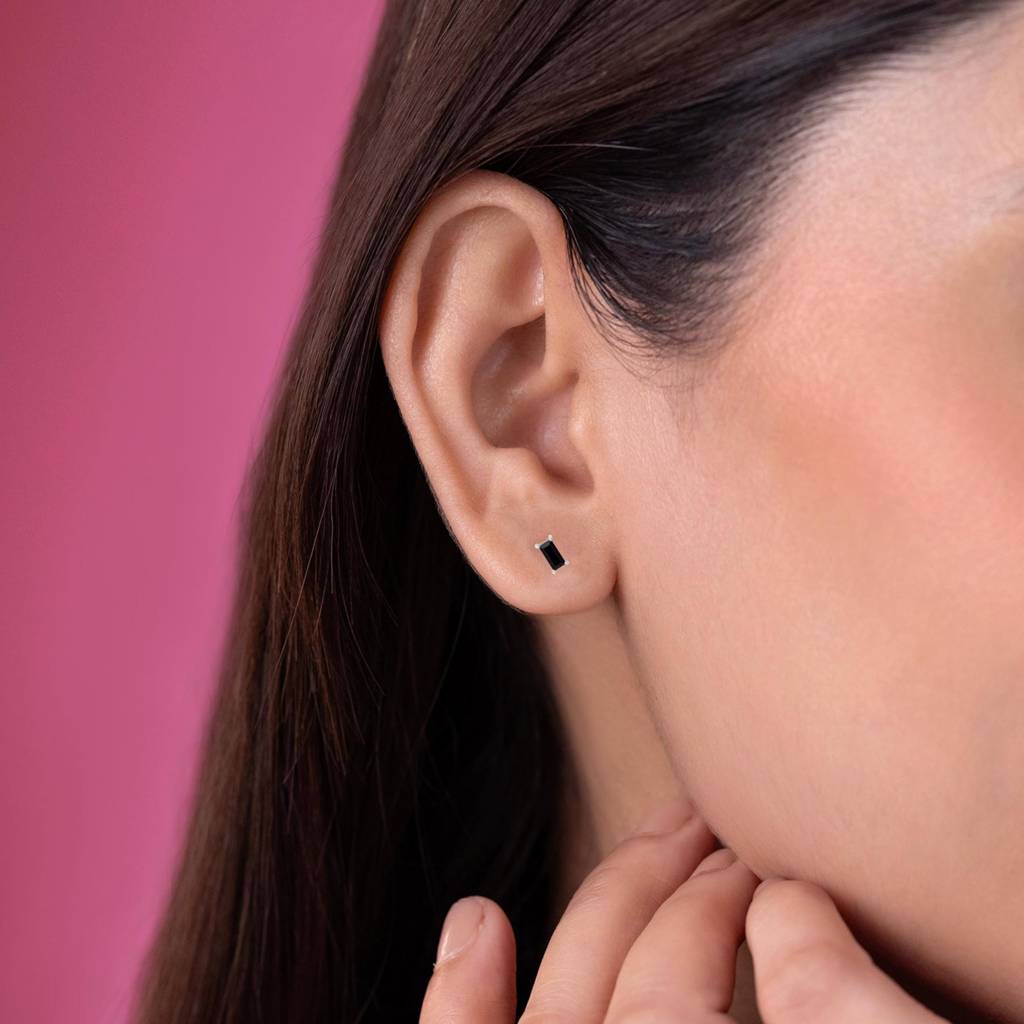 925 Silver Black Baguette Cz Stud Earrings | Minimalist Geometric Jewelry Gift For Her : SE_000740