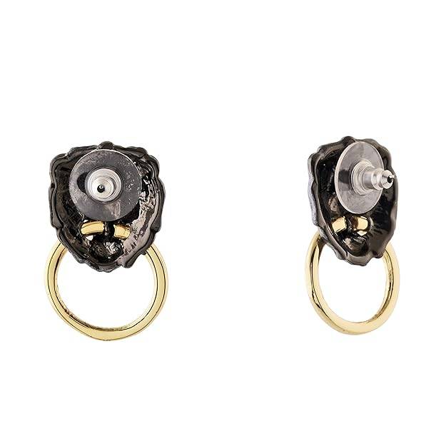 Estele Gold Plated Designer Black Lion Head With Gold Ring Stud Earrings For Women : 688706-IGER