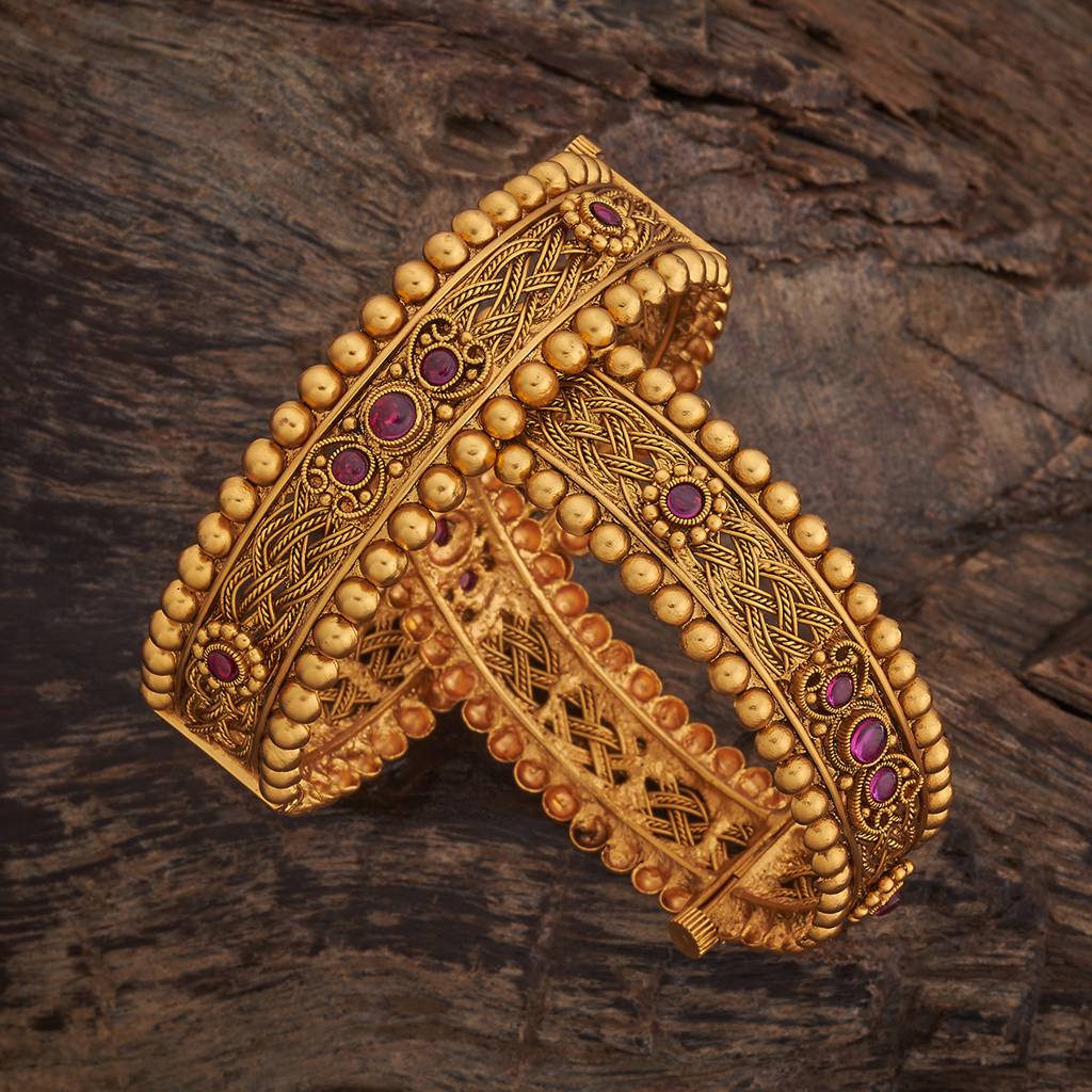 Kushal'S Fashion Jewellery Ruby Gold-Plated Ethnic Antique Bangle-179465 : 429437