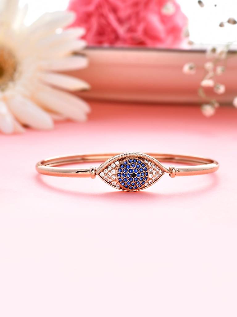 Sparkling Elegance Round Cut Blue And White Cz Evil Eye Adjustable Bracelet : 8905124504378