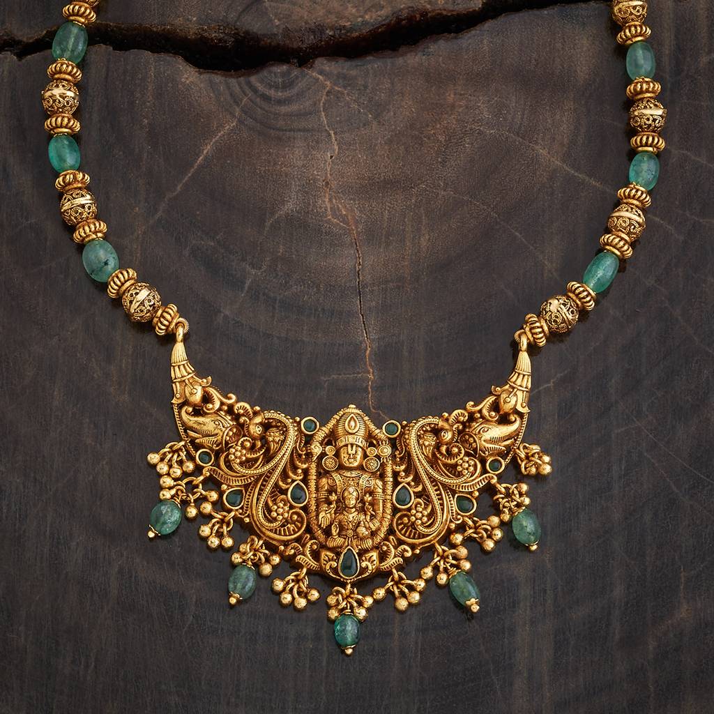 Kushal'S Fashion Jewellery Green Gold-Plated Ethnic Antique Necklace -433528 : 433528