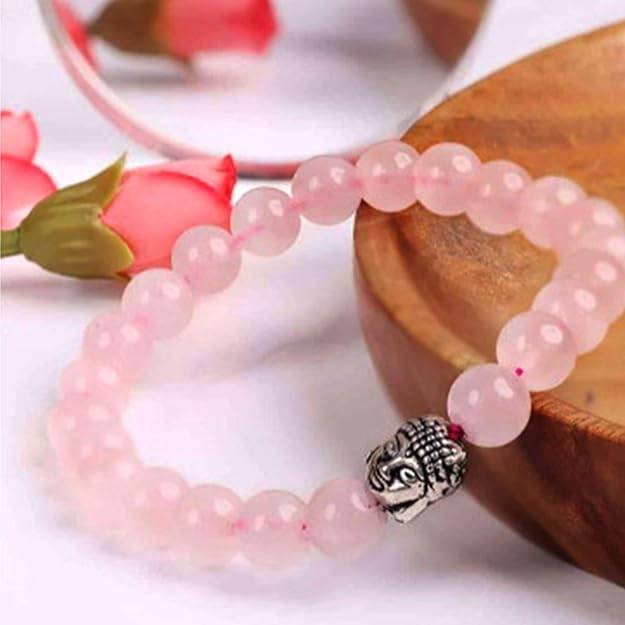 Gehena By Estele Natural Rose Quartz Stretchable Bracelet For Men & Women: Premium Rose Quartz Gemstone Wrist : OSAK009-IRPNBR