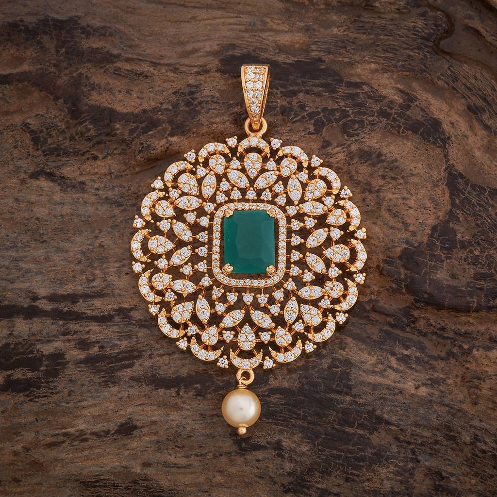 Kushal'S Fashion Jewellery Green Gold-Plated Party Zircon Pendant-178531 : 427430