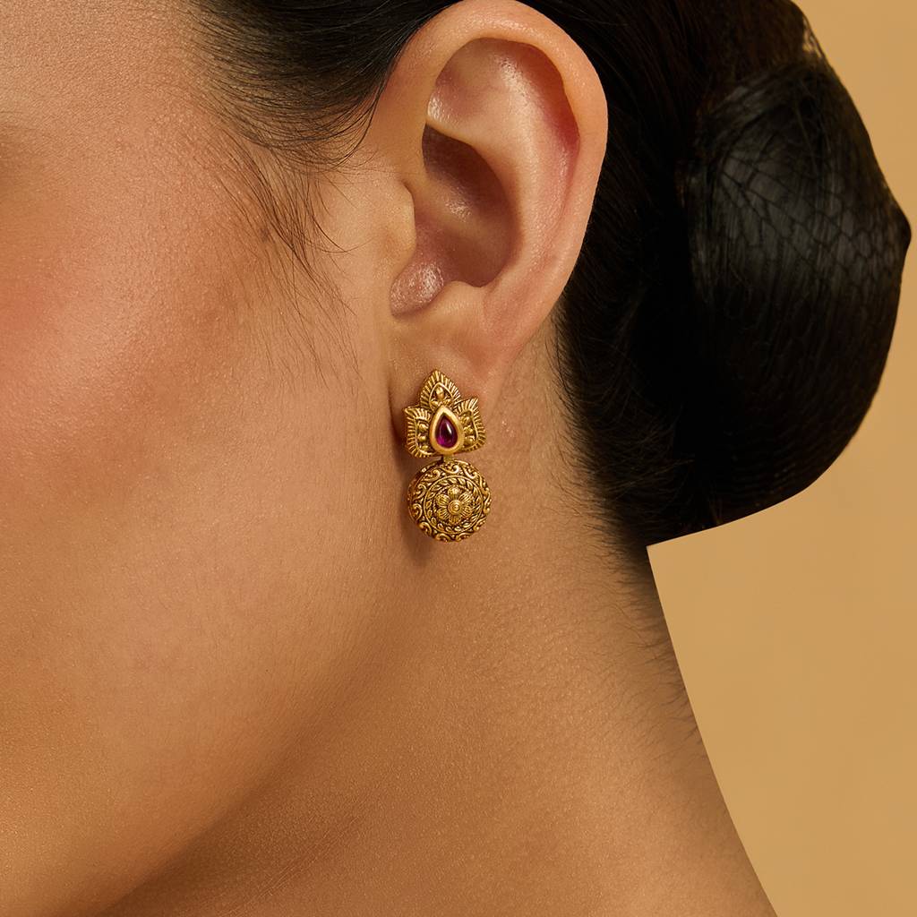 Kushal'S Fashion Jewellery Ruby Gold-Plated Ethnic Antique Drop Earrings-434080 : 434080