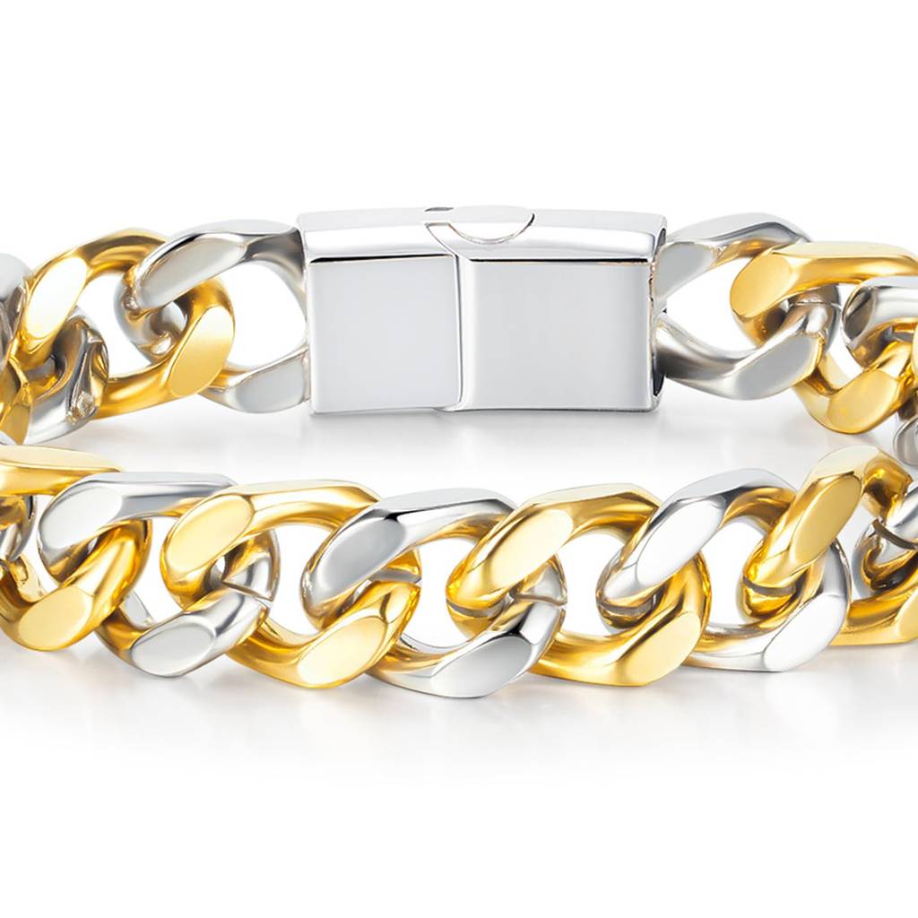 Two-Toned Stainless Steel Chain Bracelet Stylish Design Fashion Jewellery For Men & Boys (Px5Sb50Gj) : PX5SB50GJ