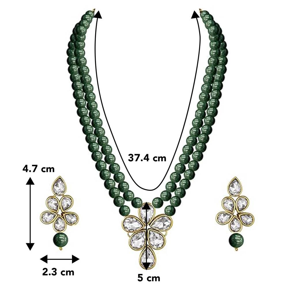 Crystal Faux Pearl Long Necklace With Drop Earrings Traditional Ethnic Jewellery Set For Women Girls-Pf24N184 : PF24N184G
