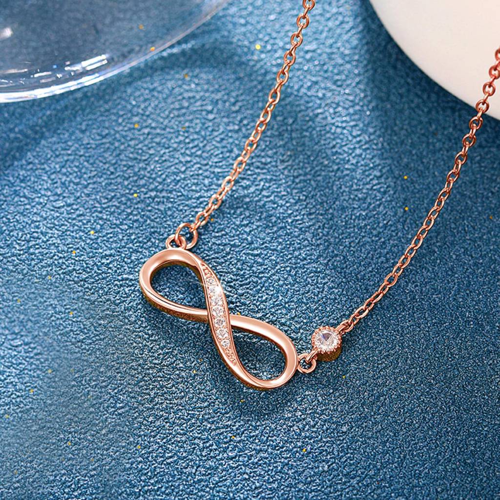 Rose Gold Plated Cubic Zirconia Studded Infinity Design Pendant Chain Necklace Stylish Fashion Jewellery For Women : PX8P180C