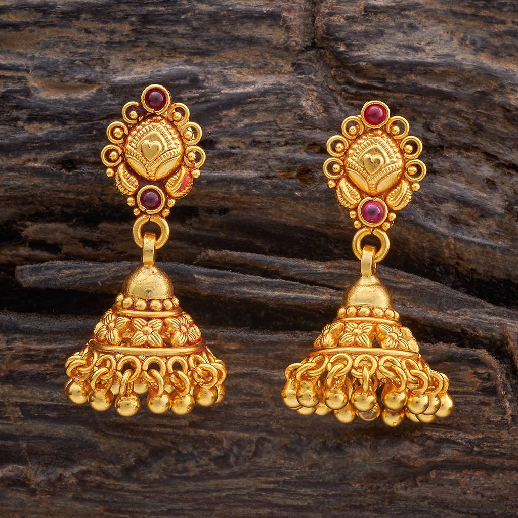 Kushal'S Fashion Jewellery Ruby Gold-Plated Ethnic 92.5 Pure Silver Temple Jhumkas-180390 : 431266