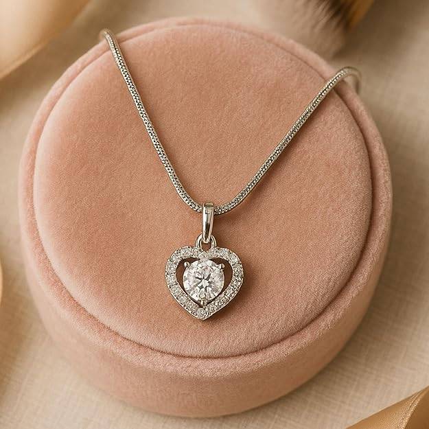 Silver-Plated Heart Solitaire Pendant Necklace Elegant Lightweight Daily Wear : OSAK052-IRWEPENDANT