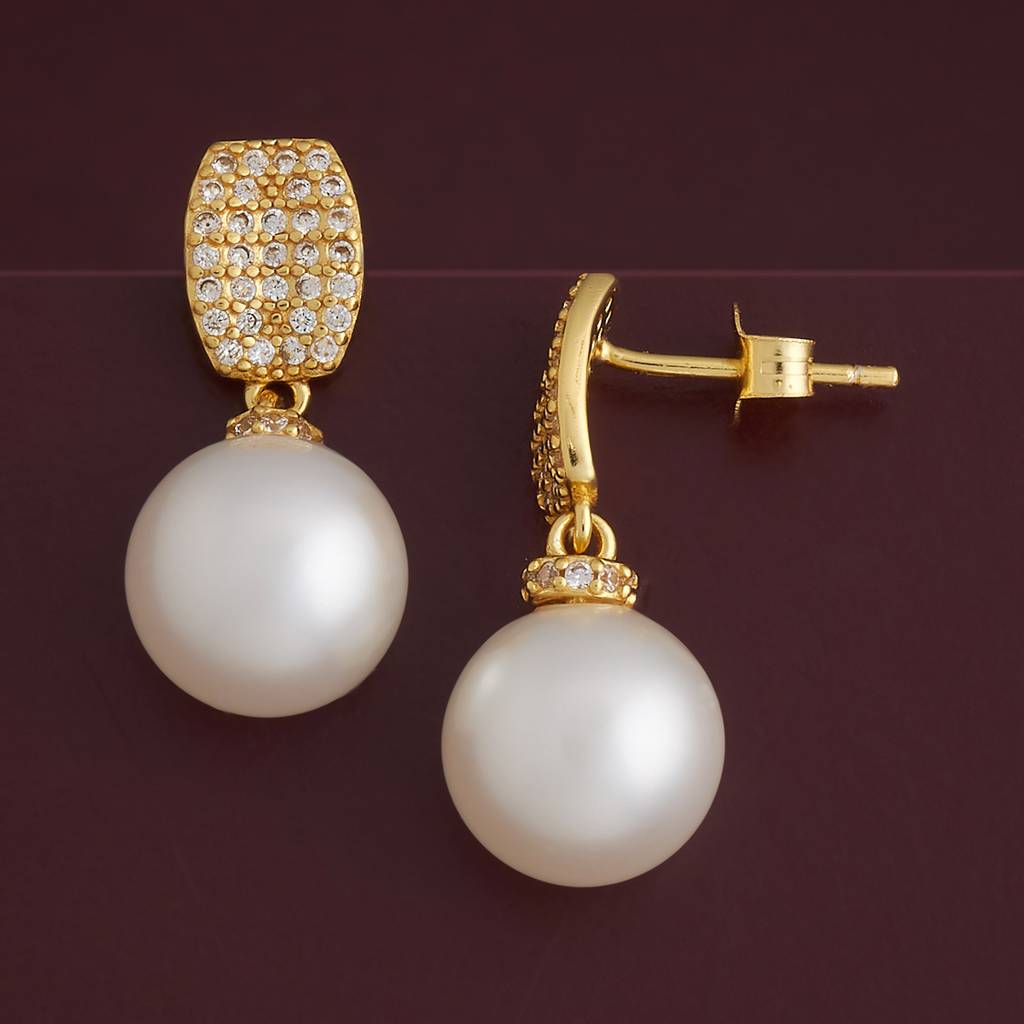 Kushal'S Fashion Jewellery Pearl Plated Synthetic & Zircon 92.5 Sterling Silver Drops-183053 : 437135