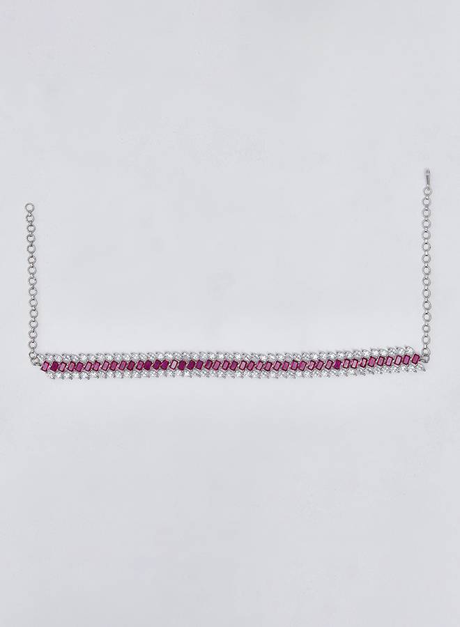 Cz Elegance Pink And White Cz Gems Necklace Set : 8905124459258