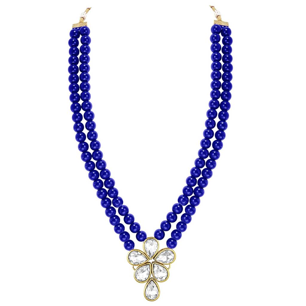 Crystal Faux Pearl Long Necklace With Drop Earrings Traditional Ethnic Jewellery Set For Women Girls-Pf24N184 : PF24N184B