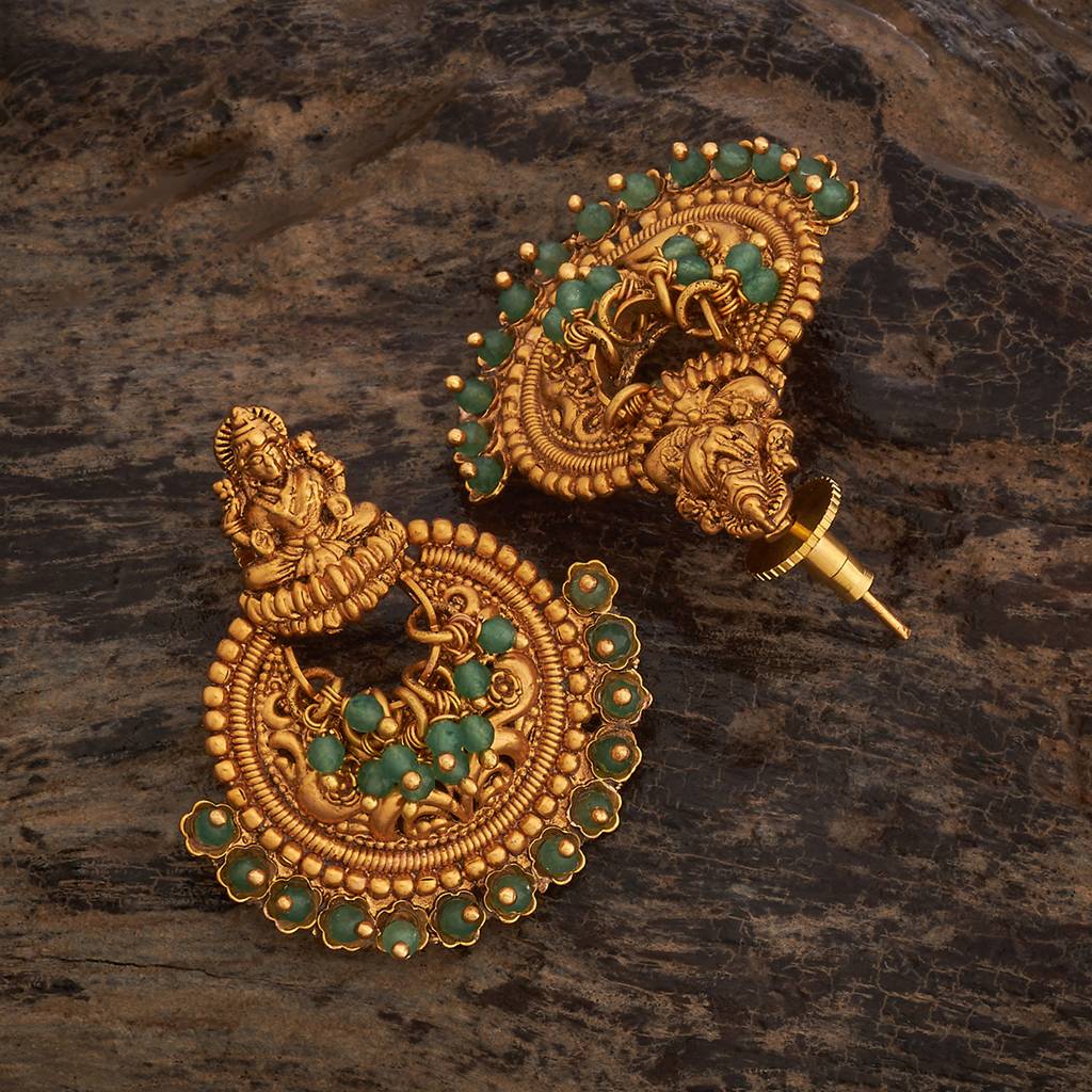 Kushal'S Fashion Jewellery Green Gold-Plated Ethnic Antique Earring Drop Earrings-185268 : 442082