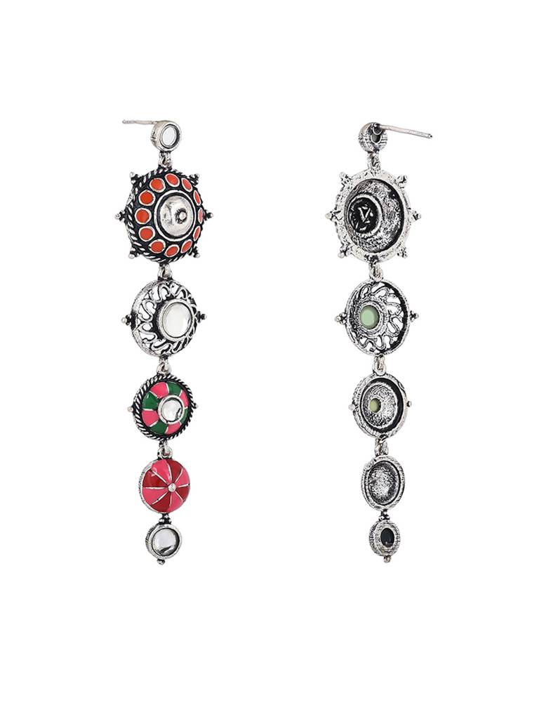 Folklore Enamelled Circular Long Drop Earrings : 8905124477566