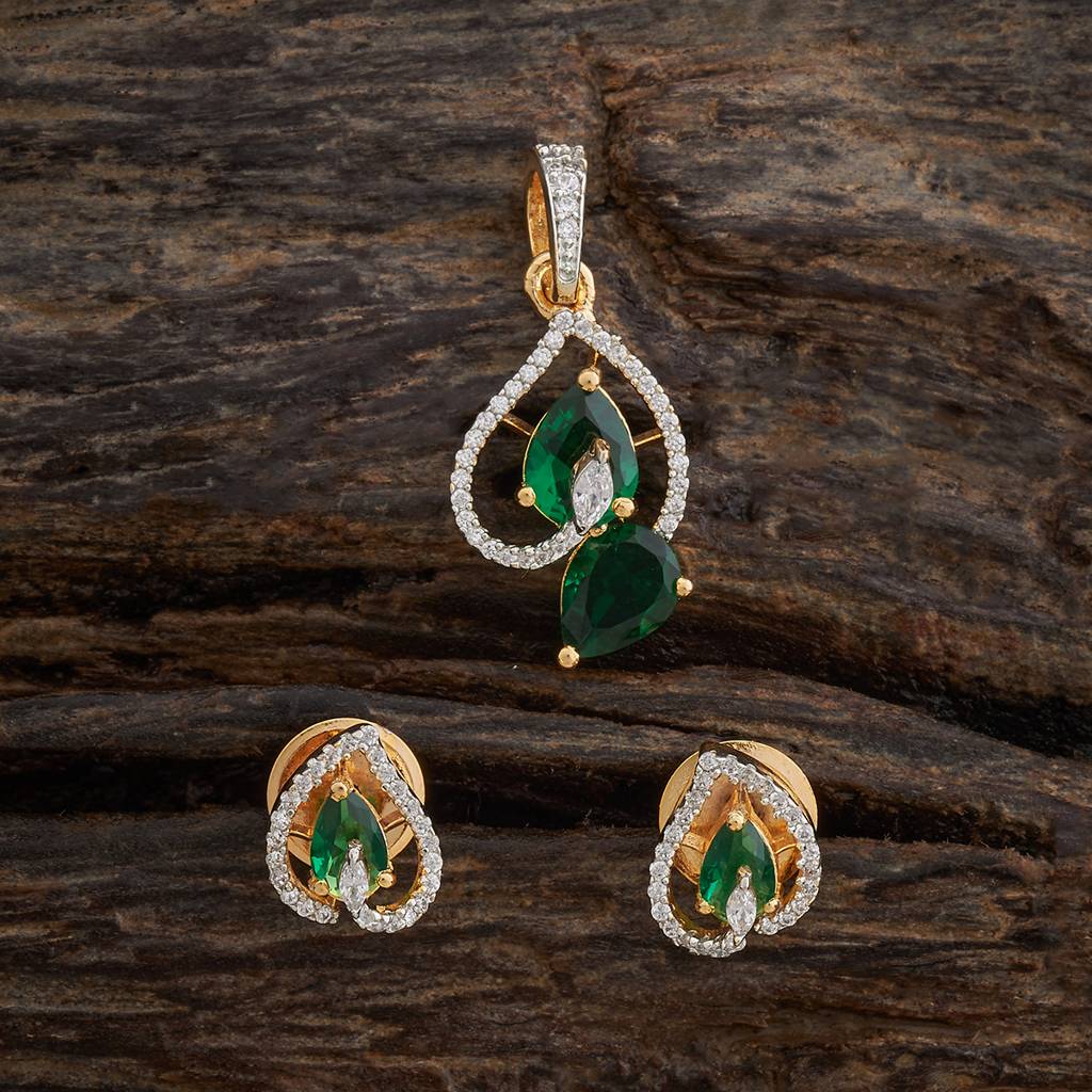 Green Gold-Plated Party Zircon Pendant Set-433968 : 433968