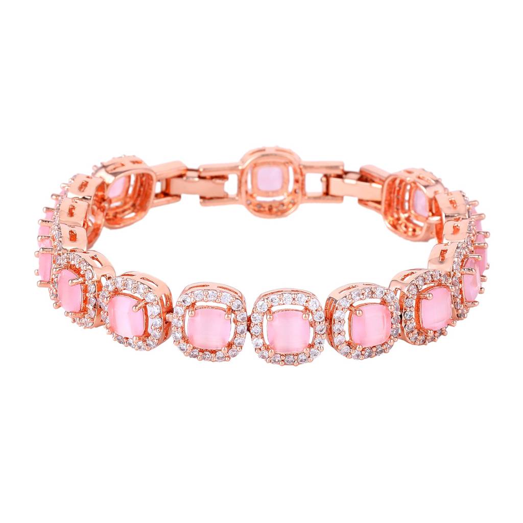Estele Rosegold Plated Charming Mint Pink American Diamonds Charm Bracelet|Stylish Elegance For Girls & Women : AD-067-RGMPBR