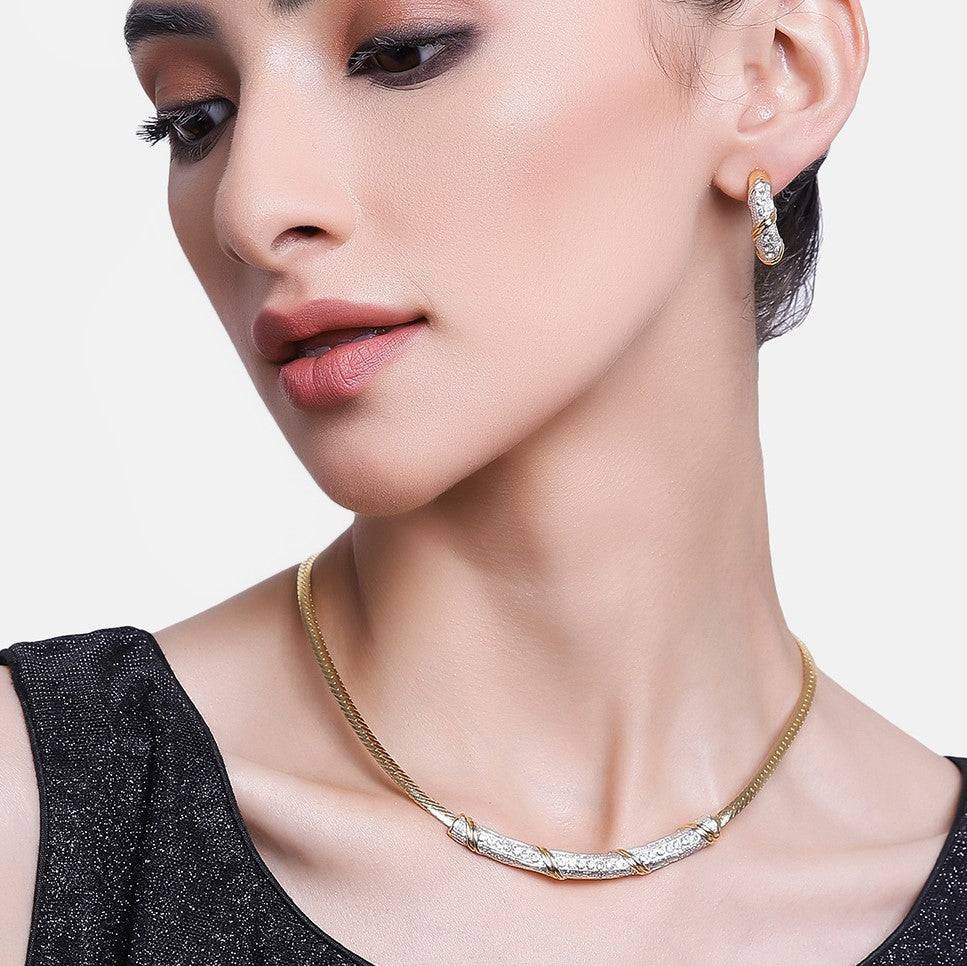 Estele Gold & Rhodium Plated Radiance Jewellery Set With Austrian Crystals For Women : 5595NKER