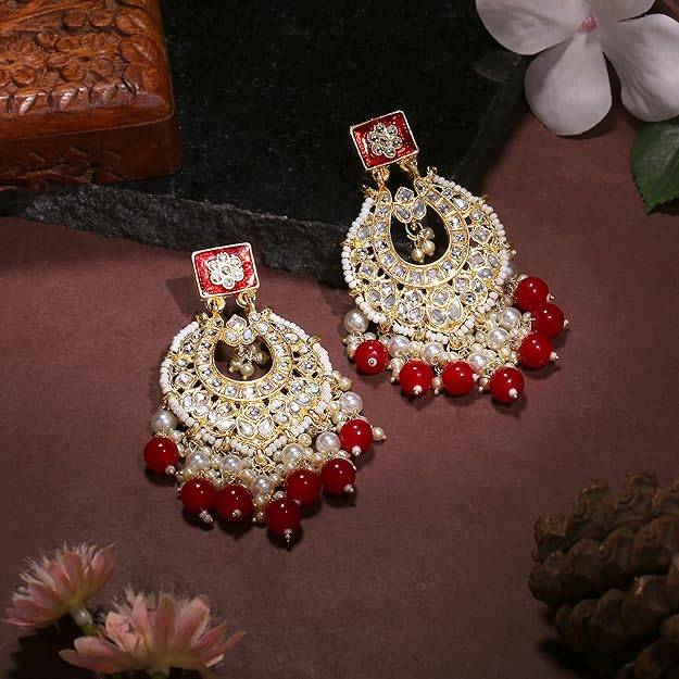 Estele Gold Plated Ravishing Designer Gehena Drop Earrings With Ruby Beads For Girls/Women : PJ-016-IGRBER
