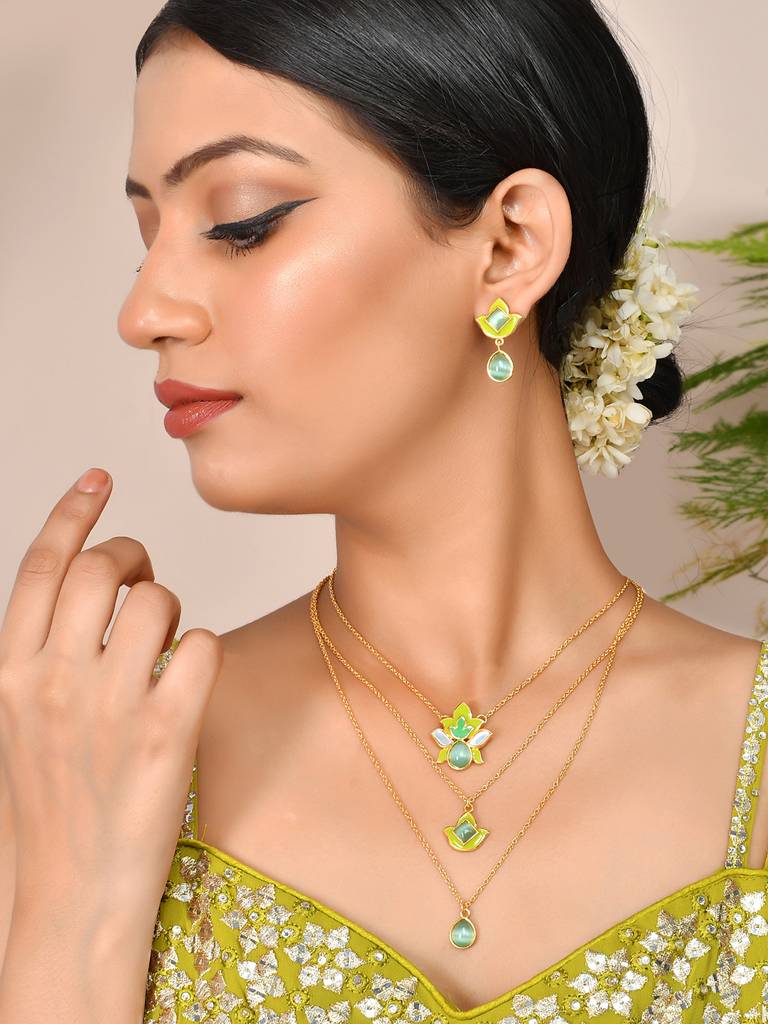 Forever More Green Layered Necklace Set : 8905124498547